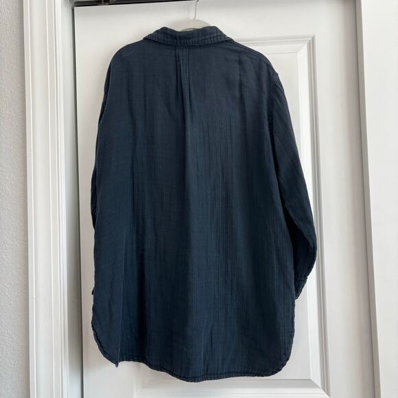 Free People x CP Shades Gray Gauzy Button Down Sz XS Cotton Blue Essential - Picture 2 of 15